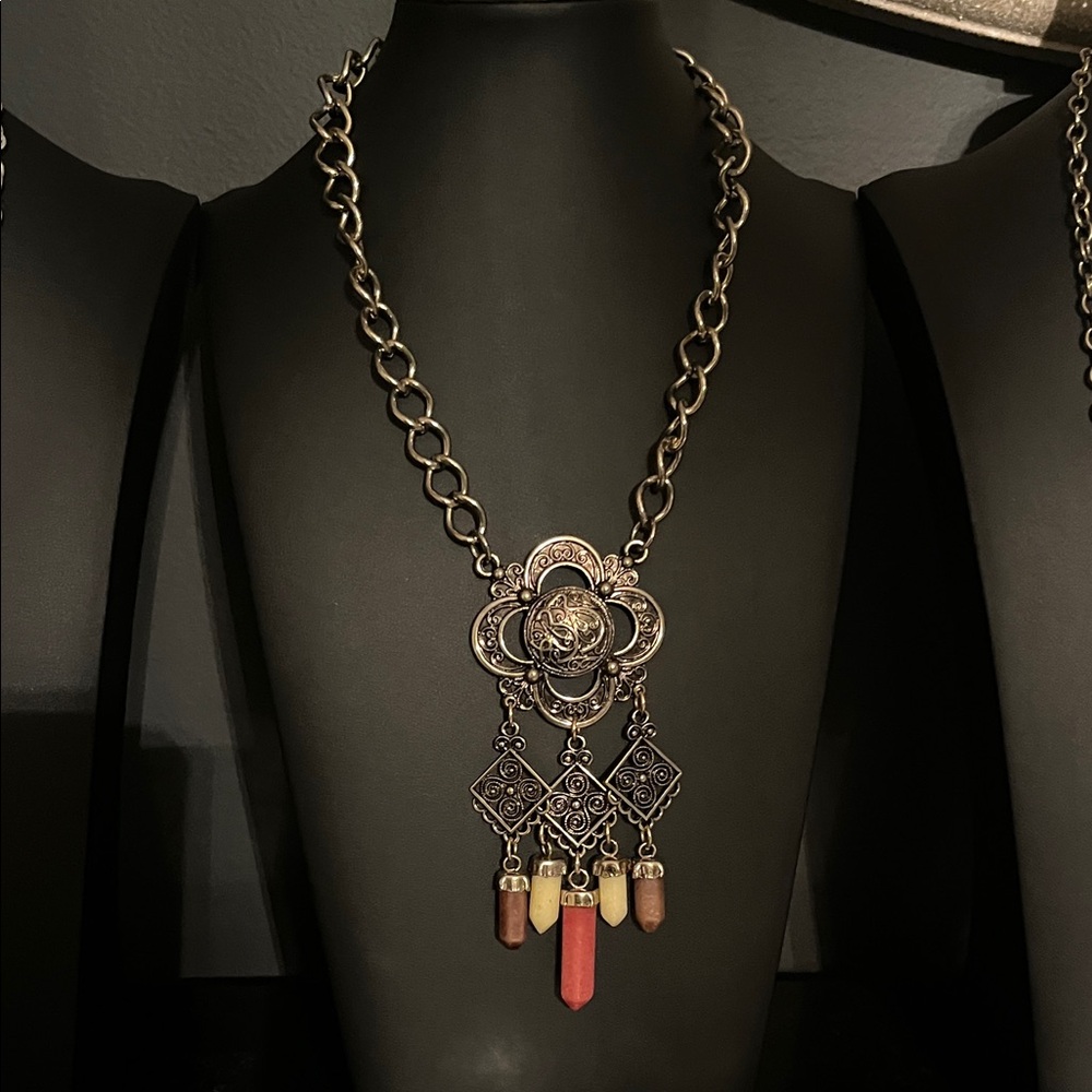 #O107.  Thalia Sodi Elegant Gold and Red Pendant Necklace